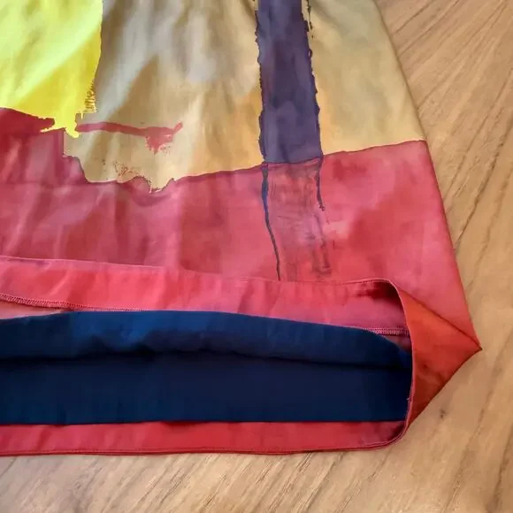 Vince Dress Size 10 Stretch Silk Charmeuse Twisted Halter Abstract Color Block - Picture 5 of 10